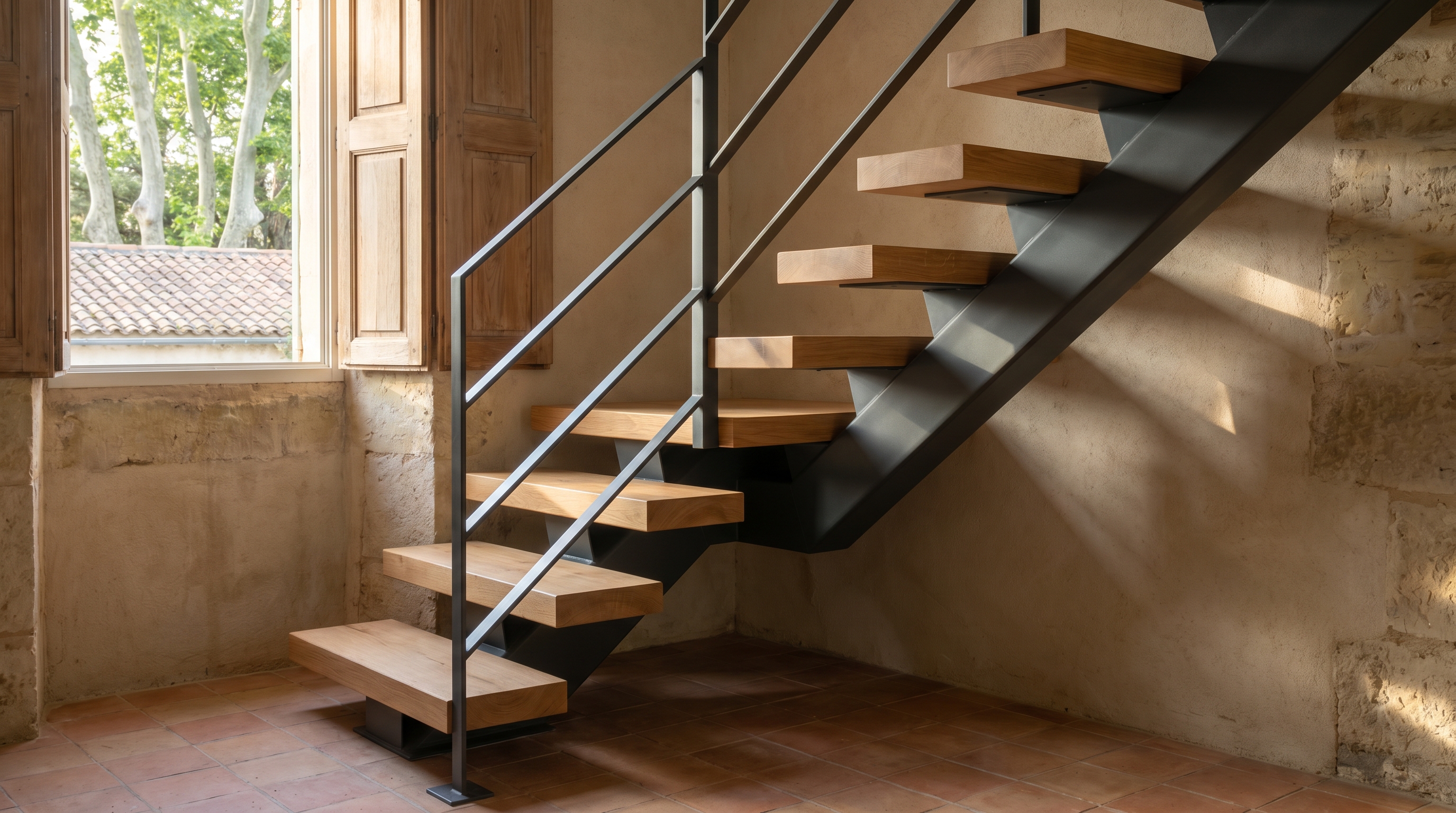 Escalier design métal sur mesure fabriqué par Prometal dans l'Hérault